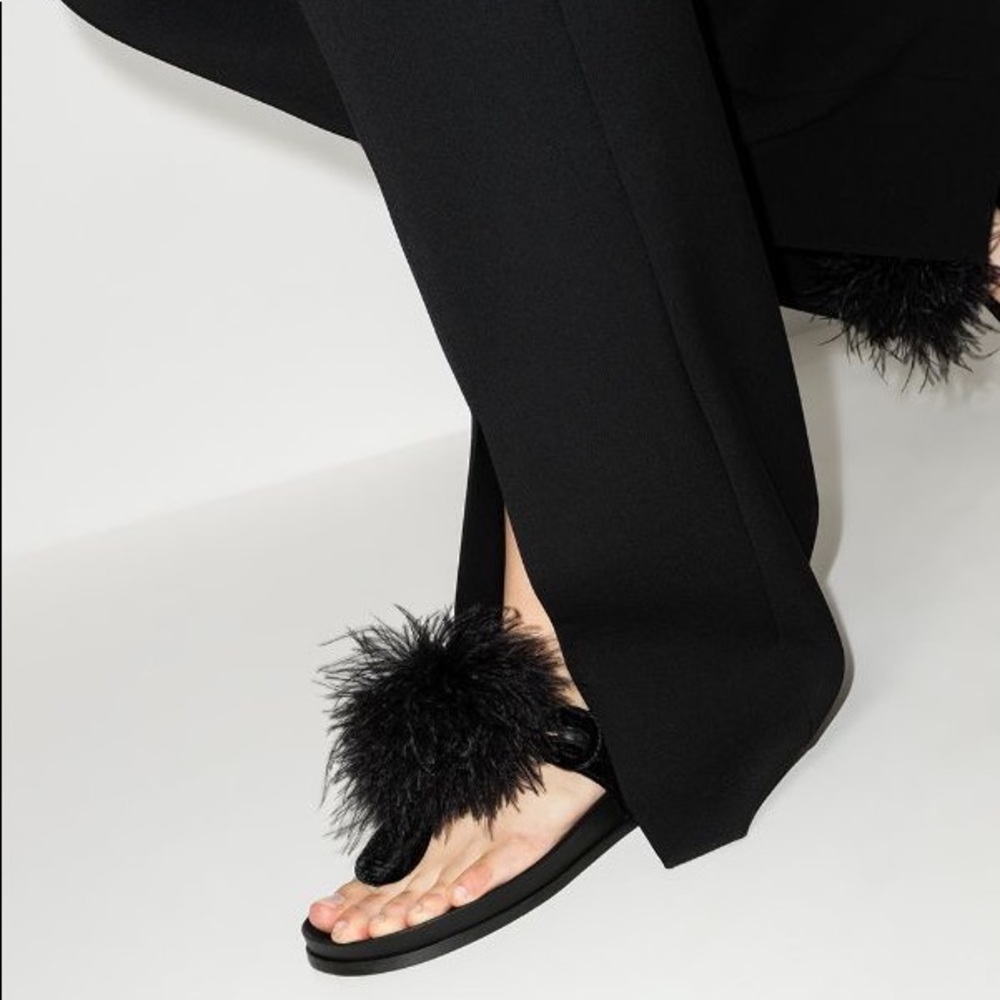 New Aquazzura Aqua Boudoir feather-detail flat sandals 36 $650